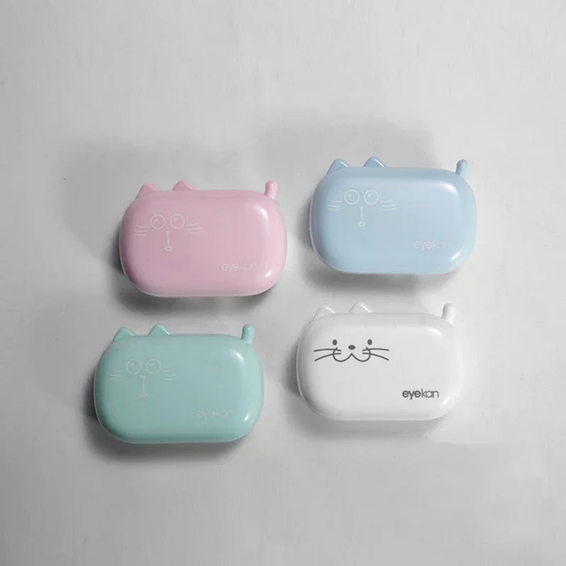 Mini bonito portátil gato lente de contato caso feminino ins adorável lentes recipiente conjunto viagem presente menina