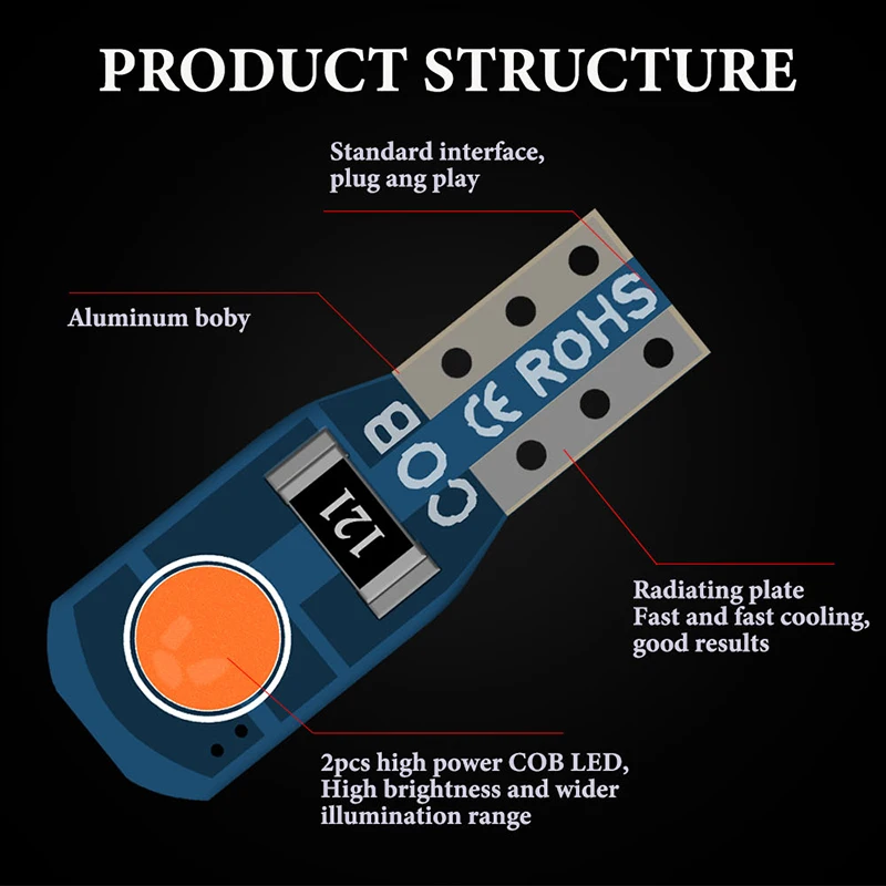 Bombilla T5 W3W COB 2SMD para Interior de coche, luz indicadora de advertencia, cuña superbrillante, 12V, rojo, 10 o 20 unidades