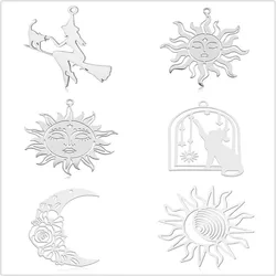 5pcs/Lot Stainless Steel Raven and Skull DIY Jewelry Charms Women Cat Sun Face Witch Necklace Earring Making Pendant Never Fade