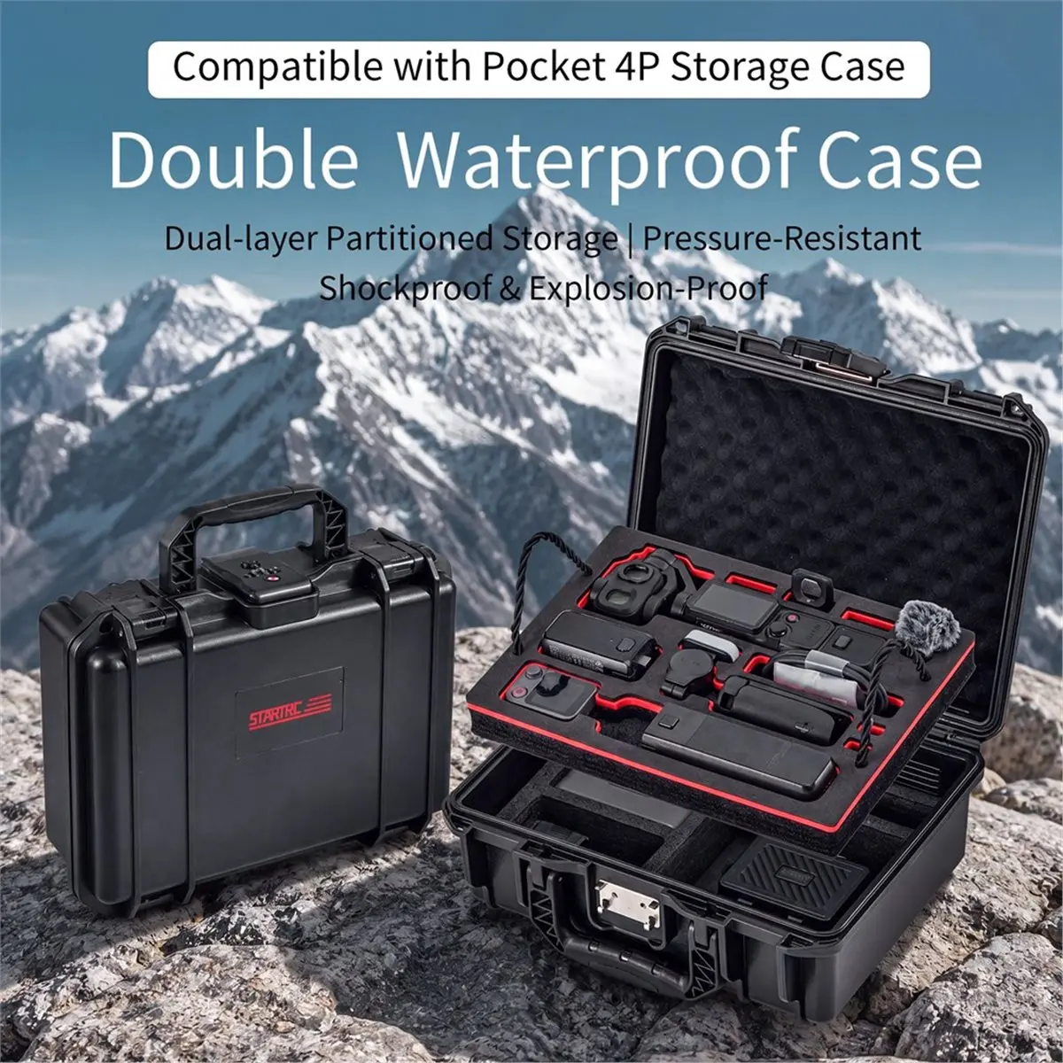 【MUST-HAVE LIST】  Dual-Layer Storage Box for Pocket 4P Waterproof Shockproof Hard Carry Case with Combination Lock