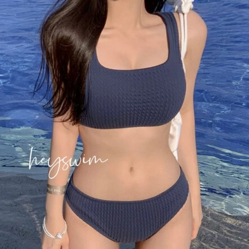 Badmode 2024, damesbadmode, damesbikini, effen kleur, badmode, rugloze sexy tankini, tweedelig warmwaterpak
