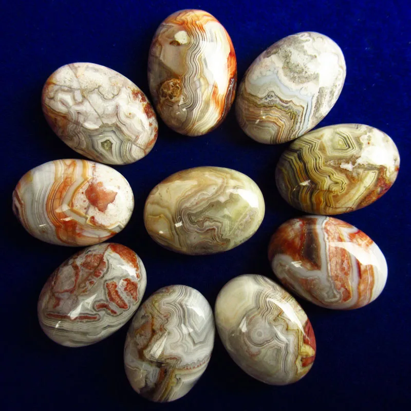 

Wholesale 8Pcs 25x18mm Natural Mexico Crazy Lace Agate Oval Shape Cab Cabochon Natural Stone for Jewelry Making Accessories