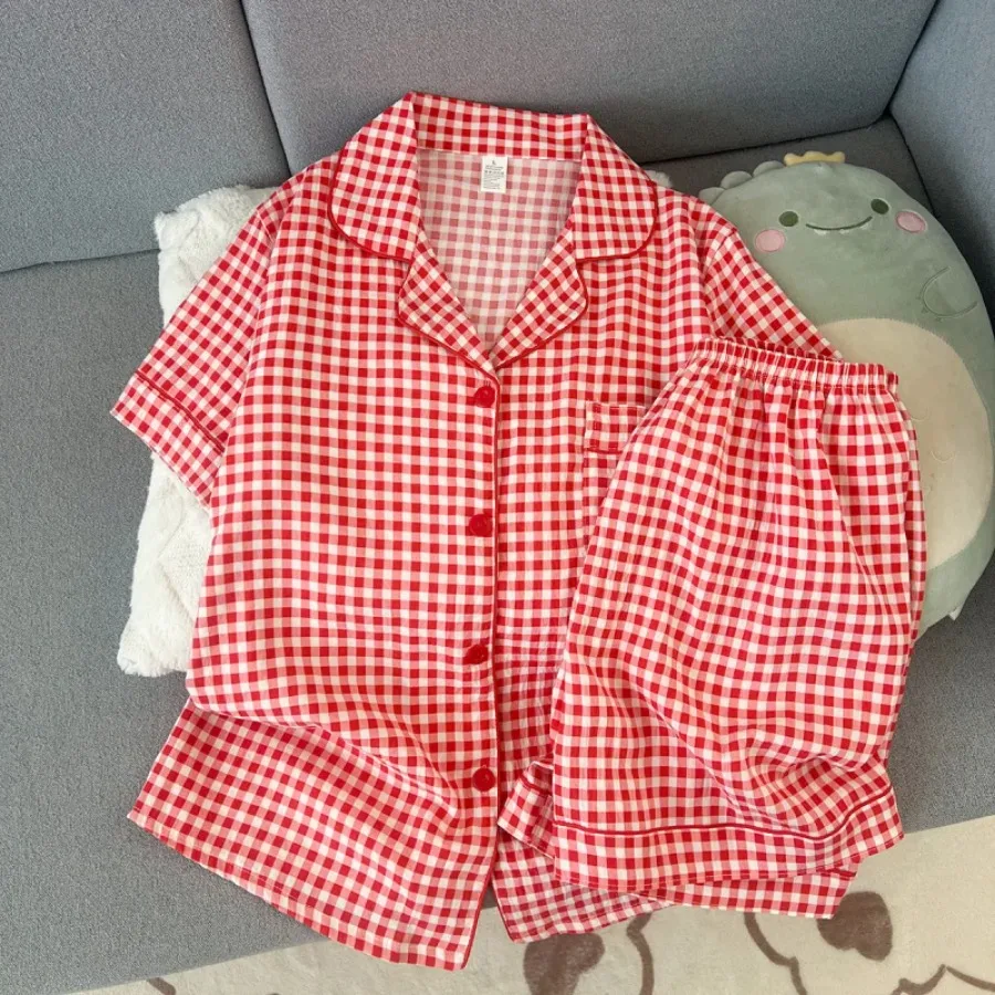 

Summer short-sleeve pajama set for women, comfortable and trendy, shorts suitable for wearing outside home wear set