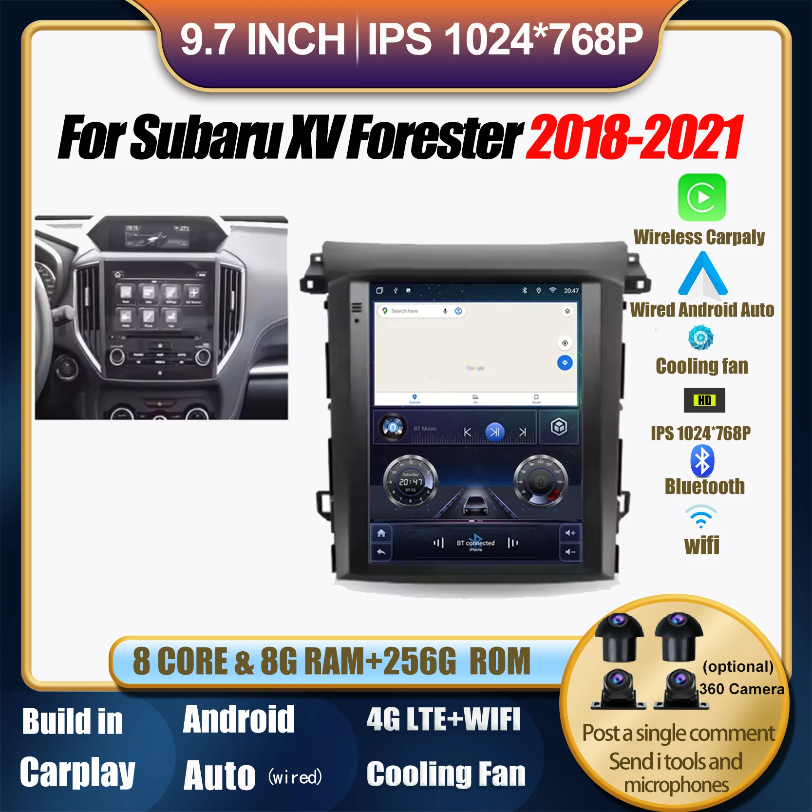 

For Subaru XV Forester 2018-2021 Car Radio style screen 9.7 inch Android 14 WiFi 4G AM lMultimedia Video Player Navigation GPS
