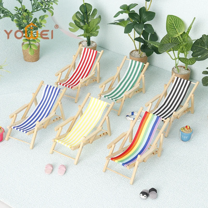 

Small Foldable Beach Lounge Chair Model, 1:12 Dollhouse Miniature Furniture for Micro Scene Decor