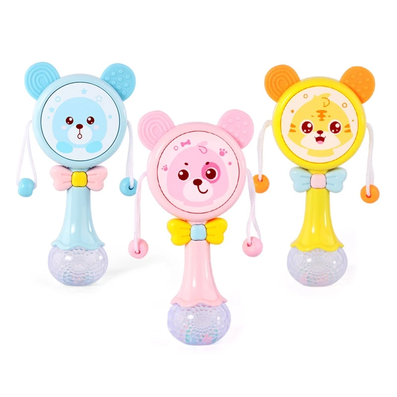 Baby Teether spinning Rattle Drum Light-Up Rattle Rattle Toy Shaker Sand Hammer Toy Rattles Shaker Light and Music Toy