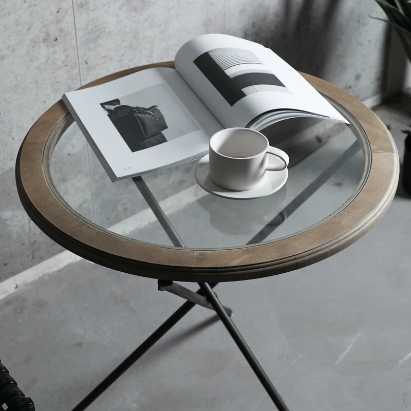

American Vintage Sofa Side Table Modern Iron Art Creative Design Coffee Table Glass Minimalist Home Furniture Stolik Kawowy FYCT