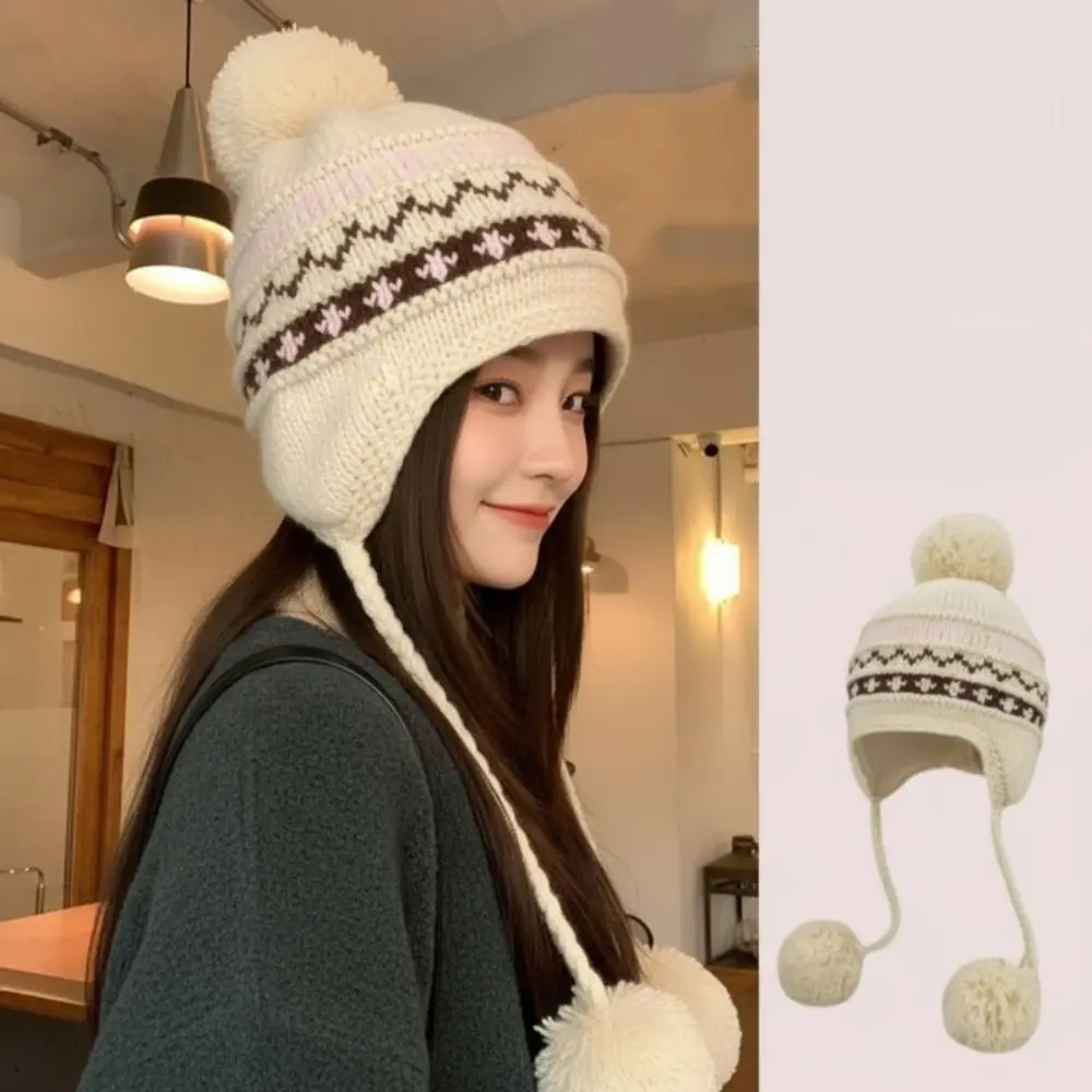 

Retro Warm Jacquard Knitted Hat Printed Vintage Fair Isle Style Beanies Retro Wool Printing Knit Cap Girls