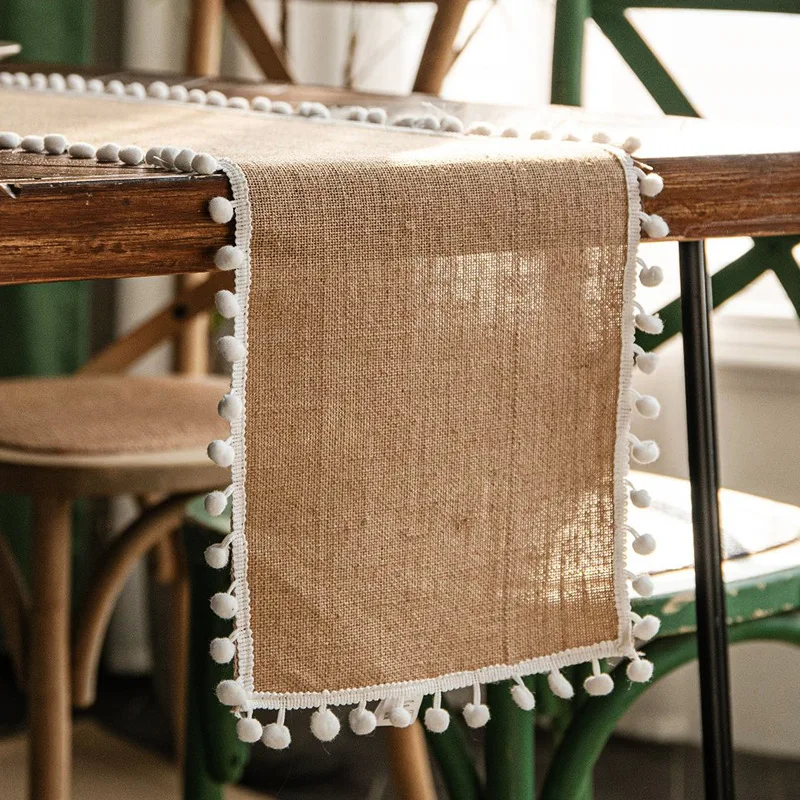 Table Runners Farmhouse Rustic Natural Jute Lace Vintage Country Wedding Birthday Thanksgiving Christmas Party Table Decoration