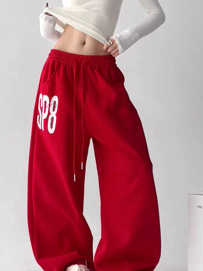 

American Sle Lazy Print Sweatpants Men's Loose Spor Casual Street Dance Wide Leg Pants Youth Faion Trend Brand