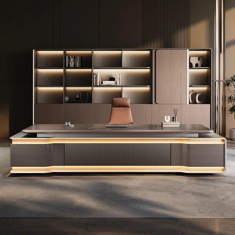 Easy Daily Maintenance Durable Eco-Friendly Boss Table Elegant Line Design Luxury Executive Desk Filing Cabinet 5-Year Warranty