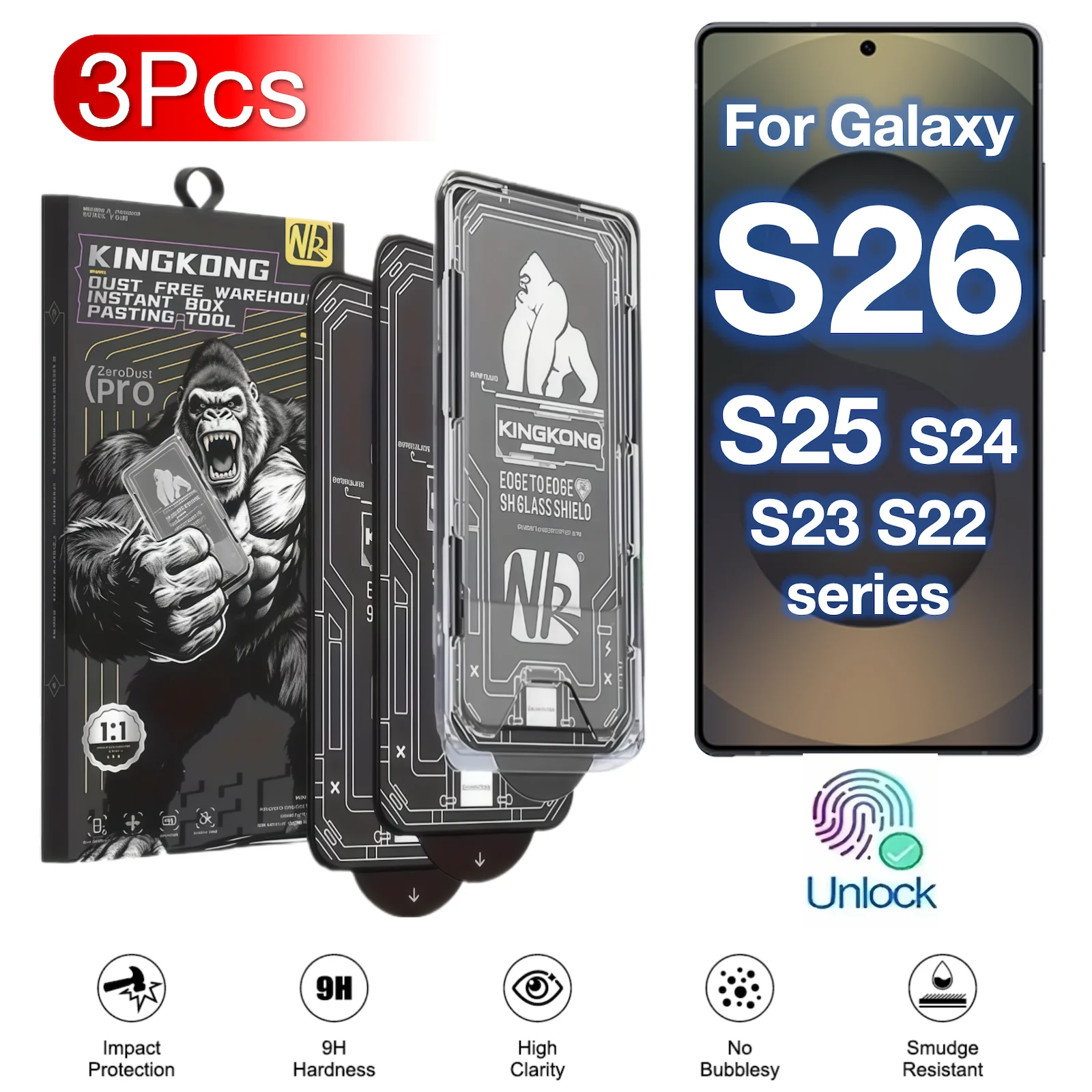 3 Stück gehärtetes Glas Displayschutzfolie für Galaxy S26 S25 Ultra S25 Edge S24 Plus S23 S22 9H Härtegrad Kein Staub Zubehör
