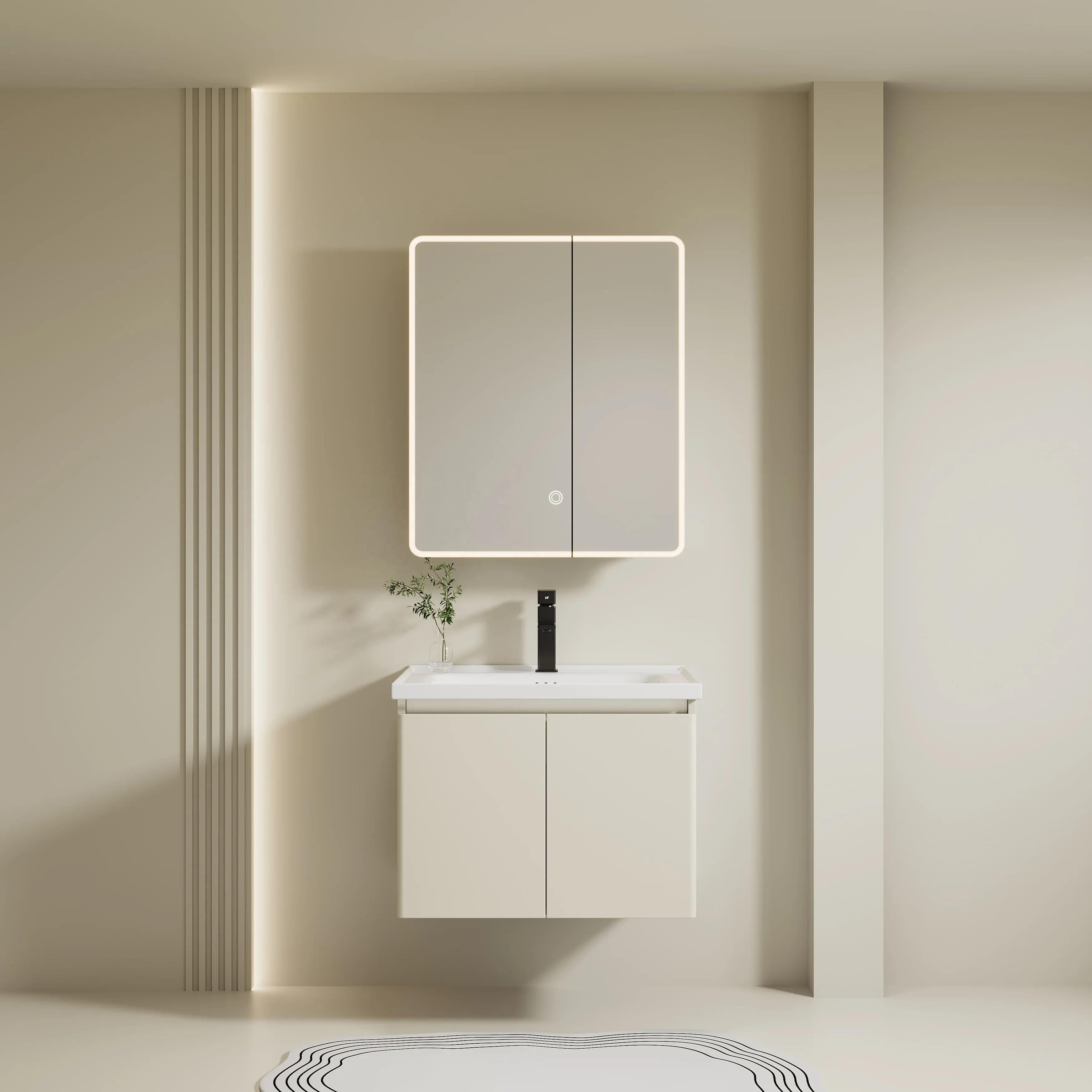 HOFurniture-Meuble d'Accueil Moderne en PVC, Armoire d'Hôtel, Triangle d'Angle, Miroir, Lavabo, 23-25 Pouces, 3 Ans