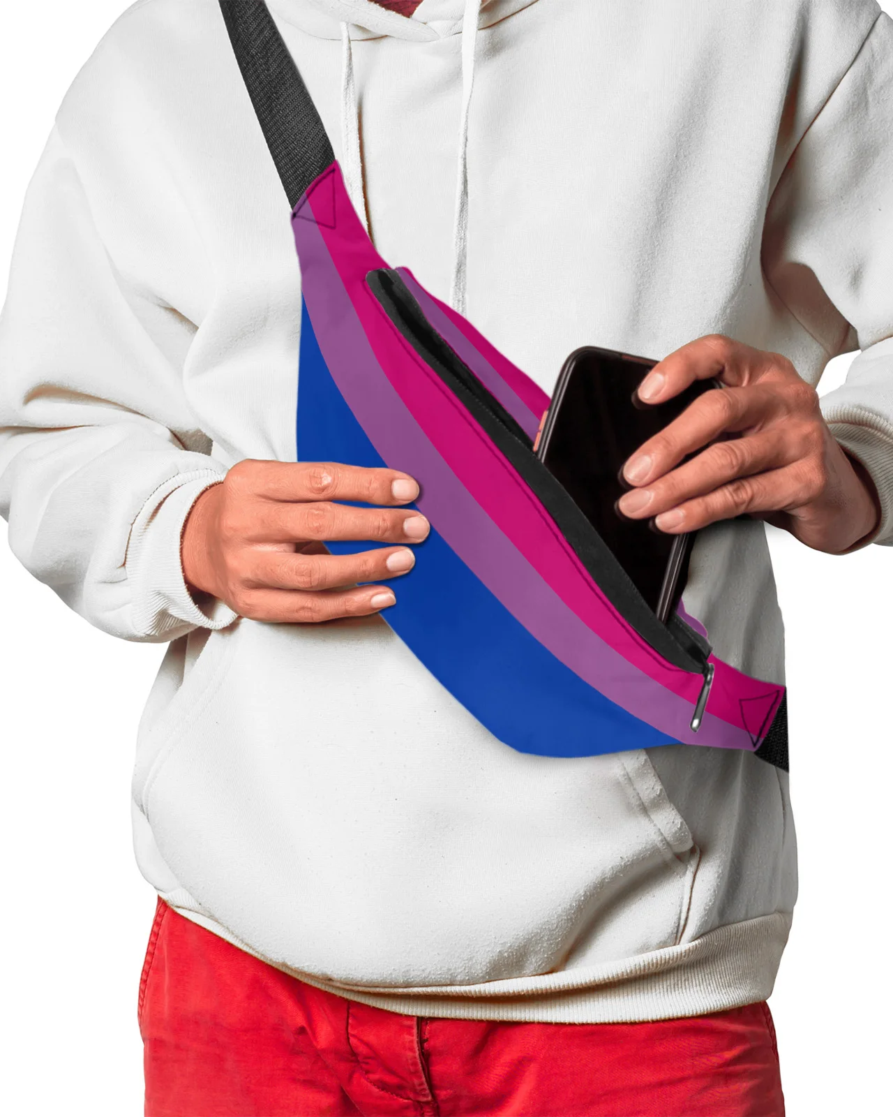 Pride Rainbow Stripe-cartera para hombre y mujer, riñonera grande con cinturón para teléfono, cartera impermeable con forma de plátano