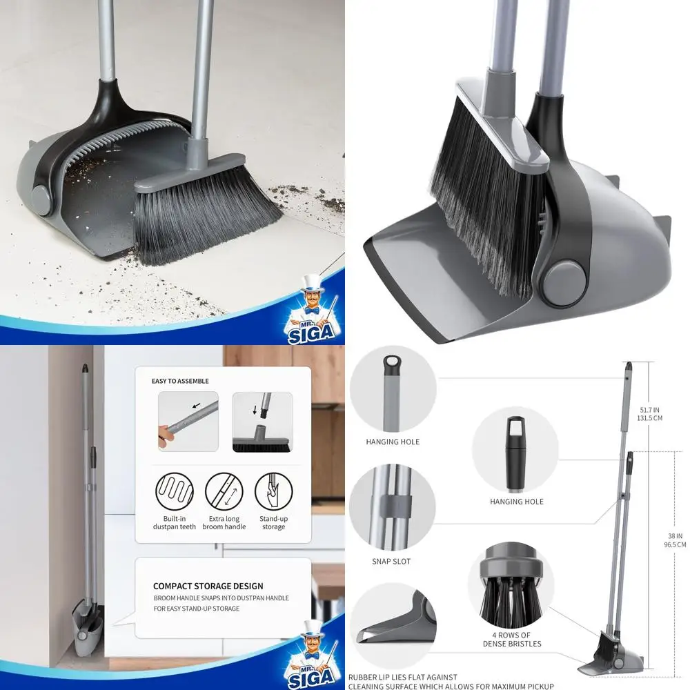 

Adjustable Long-Handled Broom and Dustpan Combo for Efficient Floor Cleaning in Gray