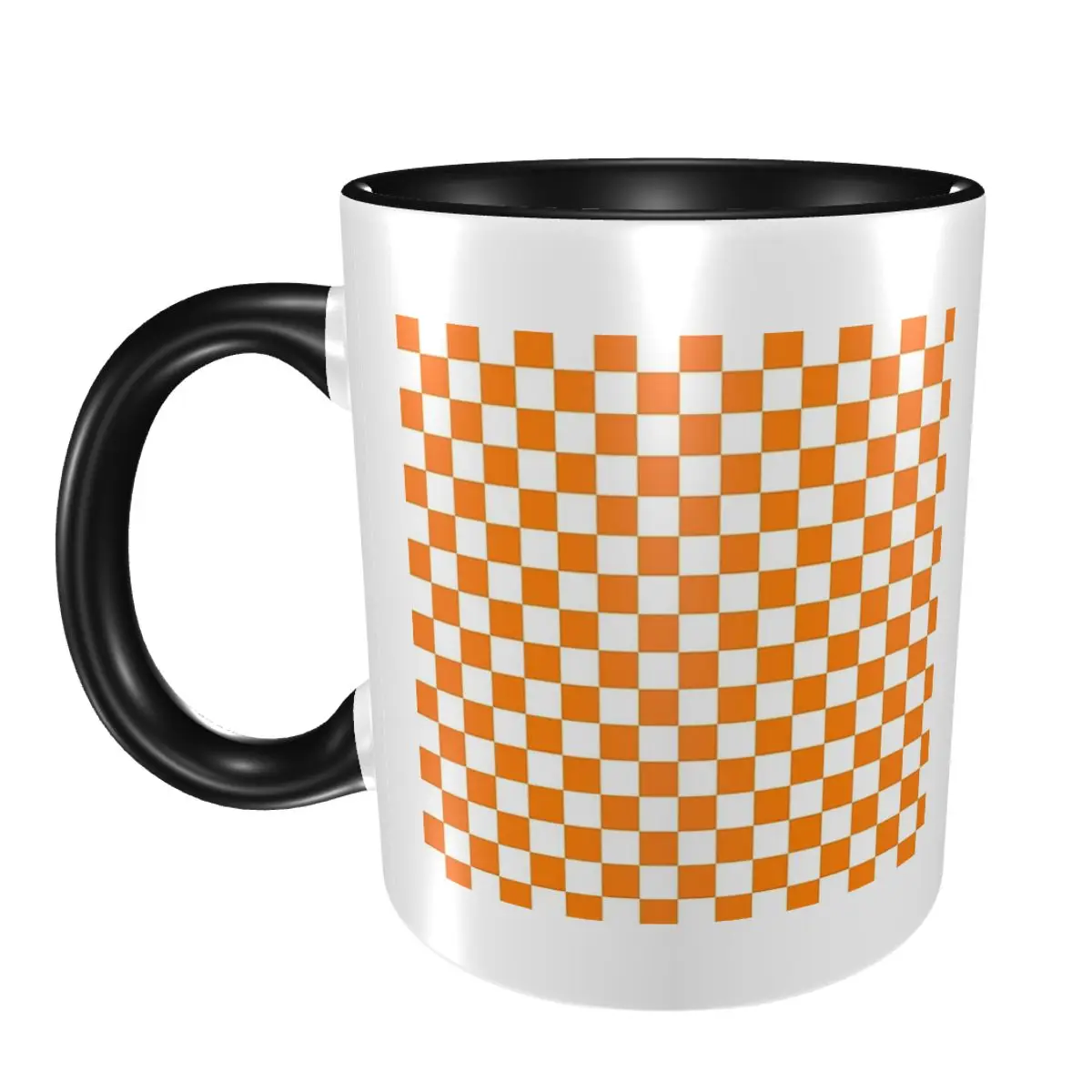 

Orange White Checkered Pattern Mug Funny Ceramic Coffee Cups Tea Mugs Milk Cup Drinkware Gift for Friends