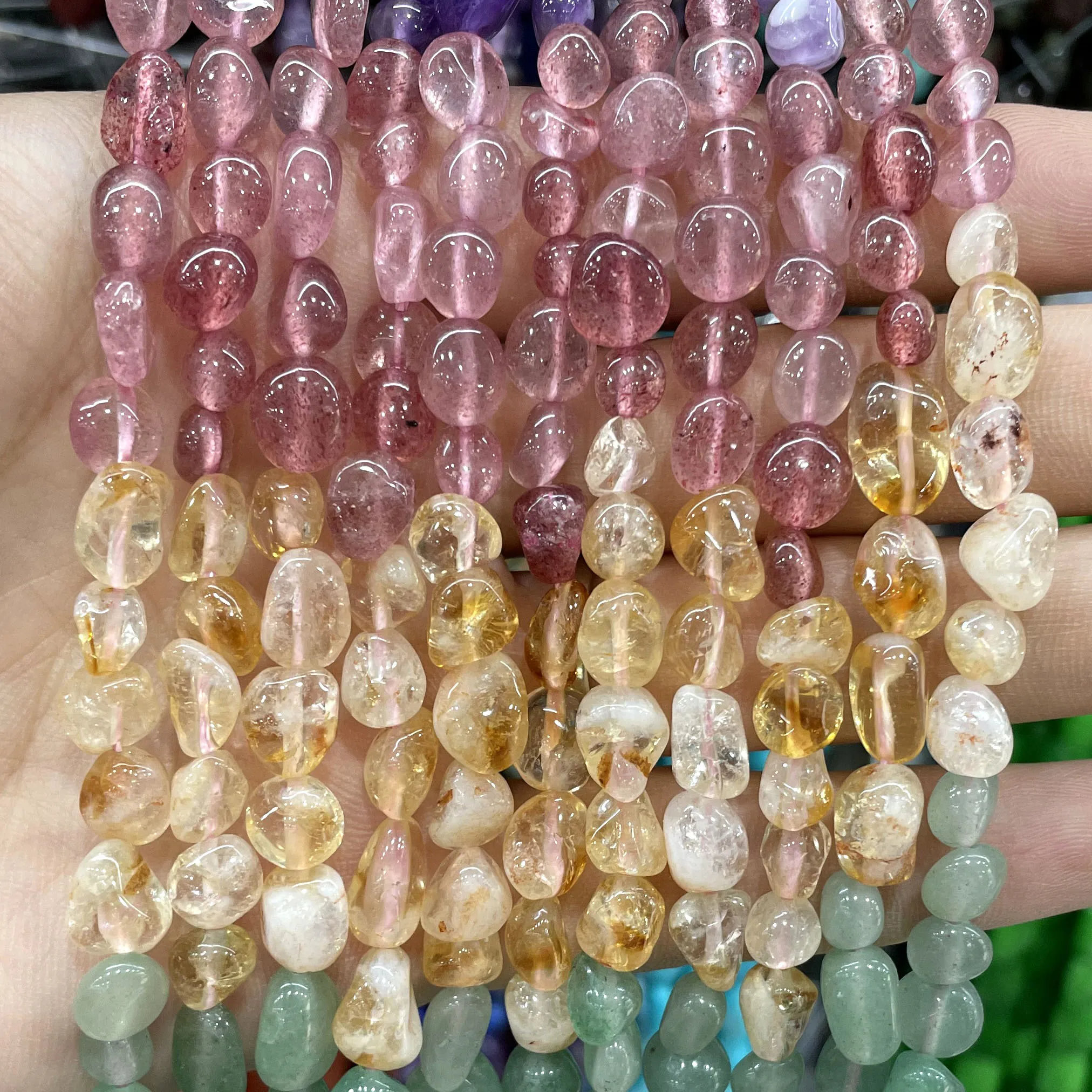 6x8mm batu alam stroberi kuarsa Amethyst Citrine Spacer Beads untuk membuat perhiasan DIY gelang kalung aksesoris