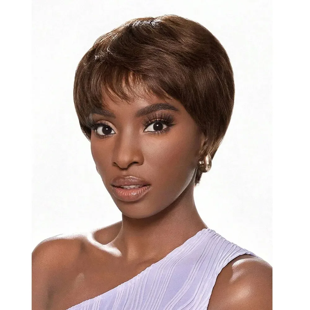 Elsa Mono Human Hair Pixie Wig #4 Dark Brown 100% Chinese HH Original Condition Amazon.com : YKHJH Pixie Cut Wig Human Hair Chocolate Brown  main image 4