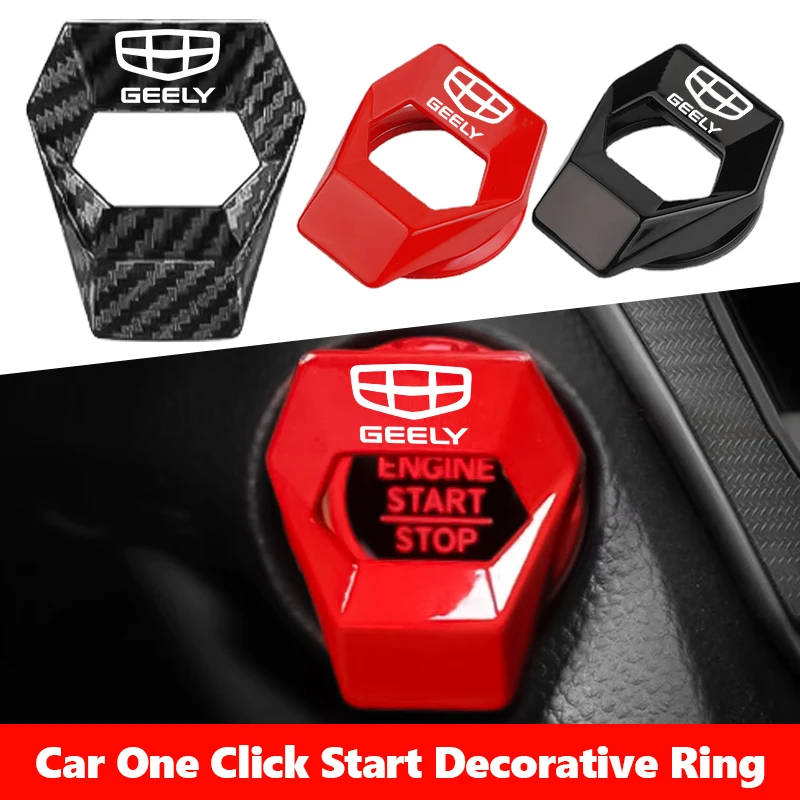 For Geely Coolray Tugella Azkarra Emgrand X7 Boyue Car Engine Start Stop Button Cover Carbon Fiber/Red/Black Interior Decoration