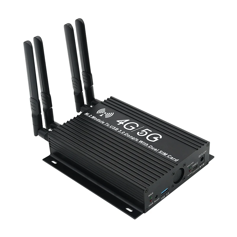 M.2 Network Adpater NGFF M.2 4G/5G Module to USB 3.0 Adapter with Dual SIM Card Slots Cooler Fan DC 5-12V Type-C Auxiliary Power