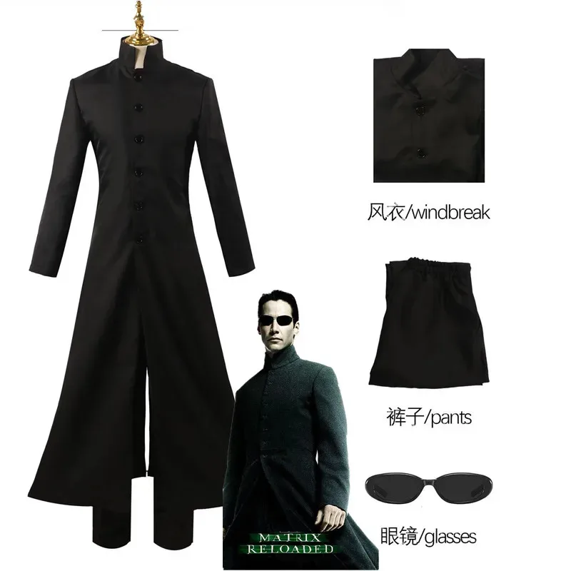 

Anime Matrix Neo Cosplay Costume Movie Neo Trench Black Coat Uniform Cosplay Costume Adult Women Men Halloween Party Costume