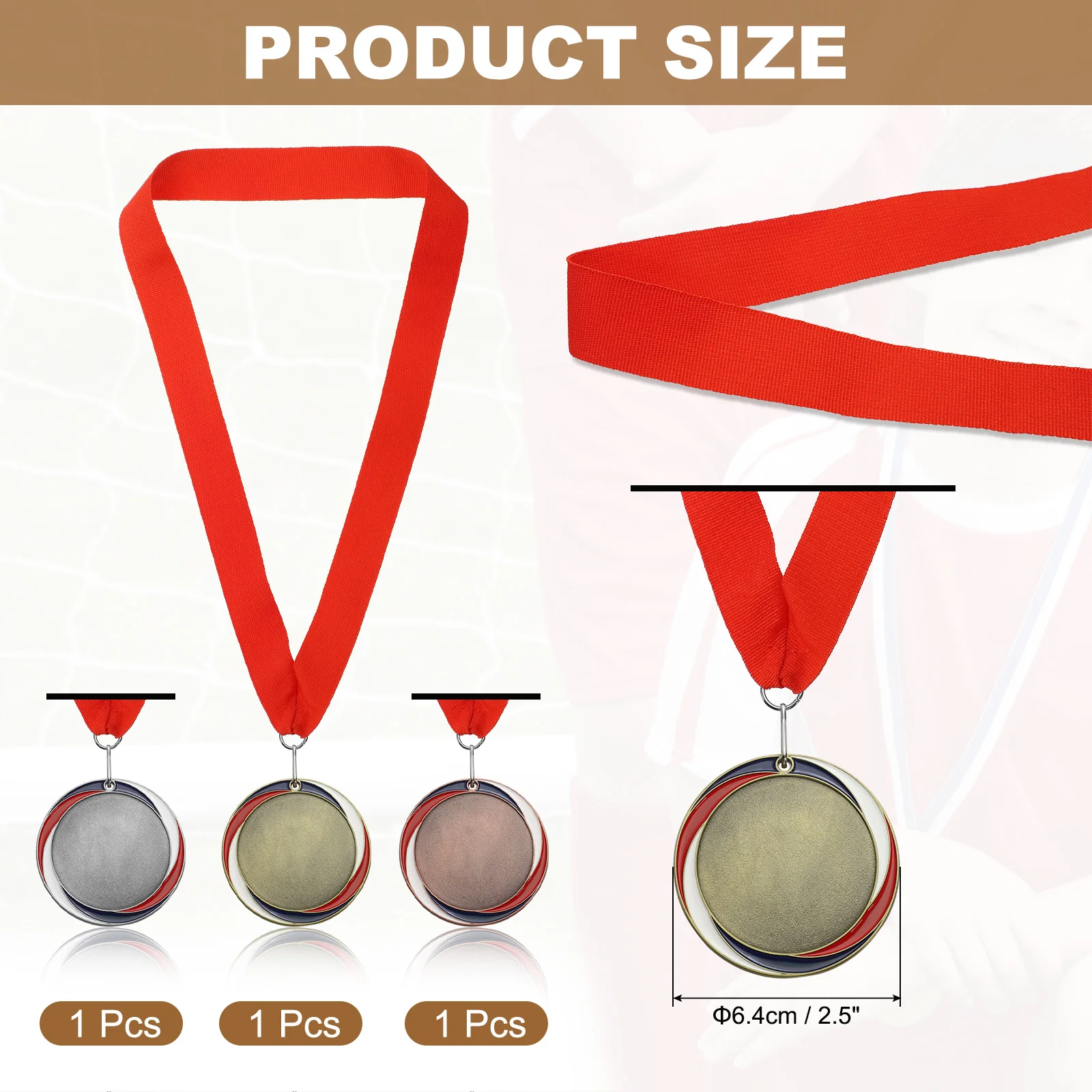 1/3Pcs Award Medals 1st 2nd 3rd Prize Winner Medals w Red Neck Ribbon 2.5