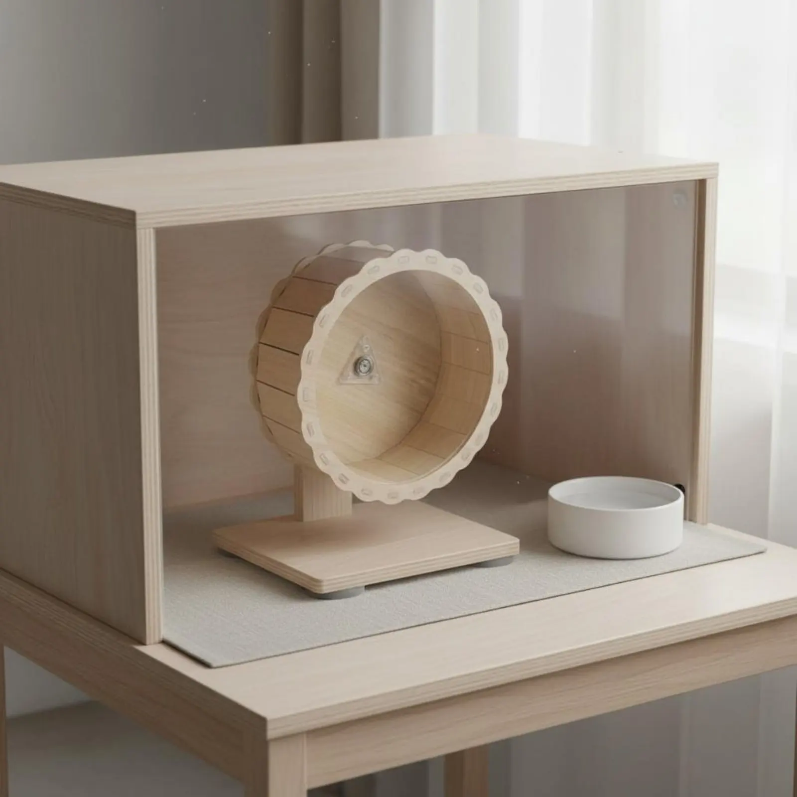 Picture 6: Silent Hamster Wheel Low Noise Wooden Hamster Wheel Wood Pet Runner Chewable Double-Sided Waterproof for Hamsters, Cage