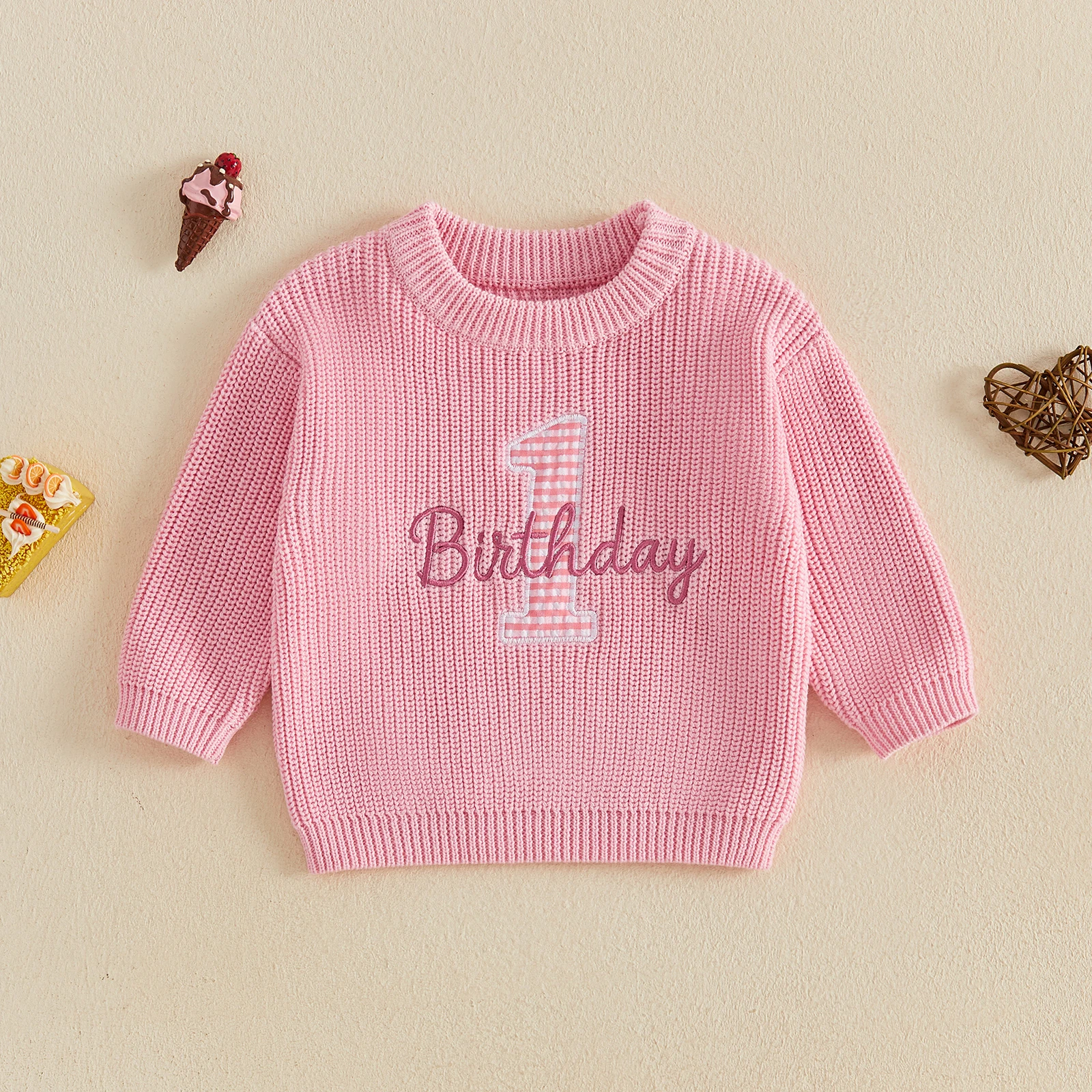 Fashion Baby One Birthday Sweater Letter Embroidered Crewneck Knitted Winter Pullover Sweaters Knitwear Tops