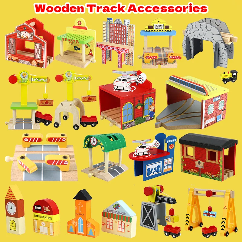 لعبة مسار القطار الخشبي نفق الجسر السكك الحديدية الحضرية تجاوز مسار القطار المروري مجتمعة الملحقات الخشبية لتقوم بها بنفسك لعبة هدايا عيد الميلاد