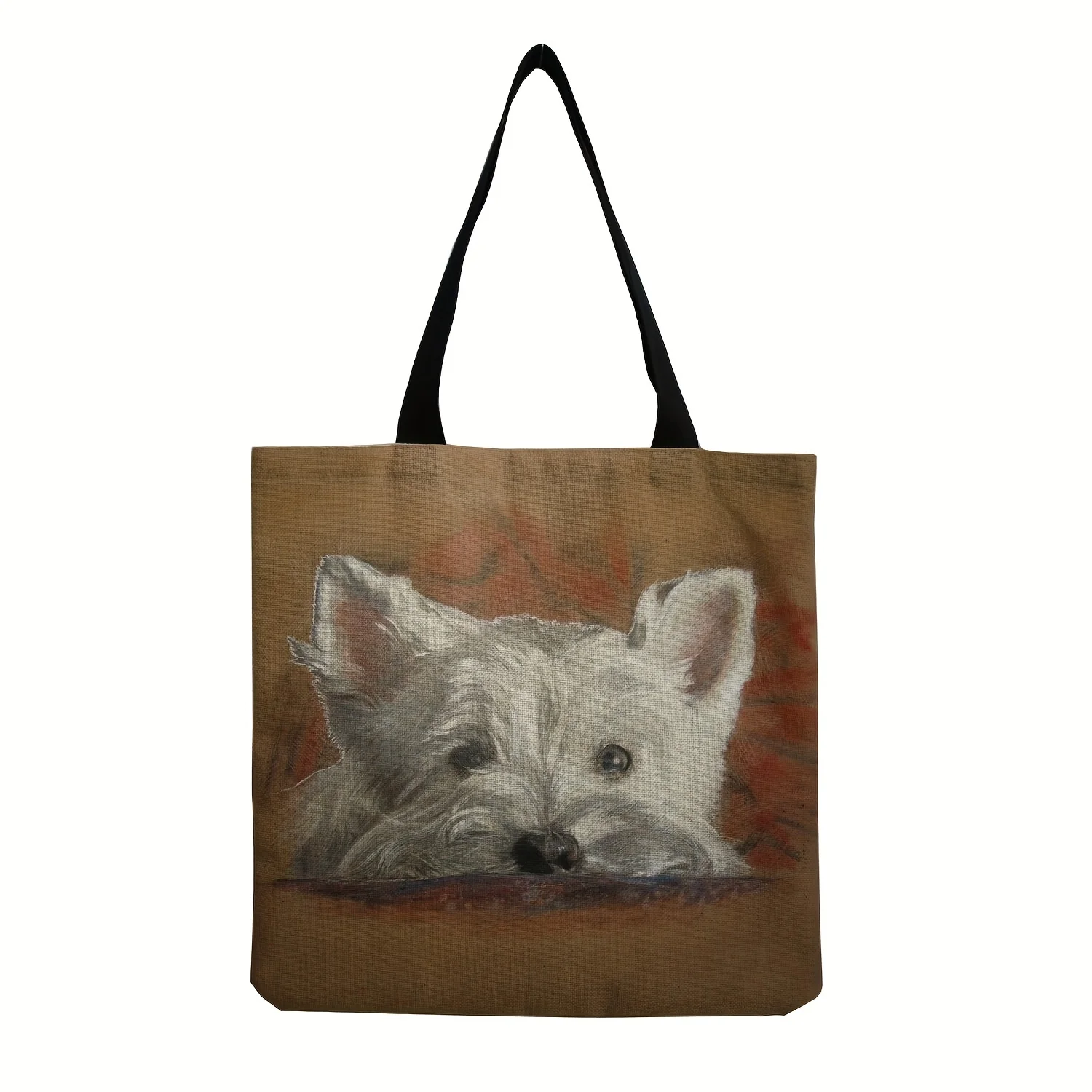 Fashionable Large Capacity Oil Painting Dog Graphic Linen Shoulder Tote Bag