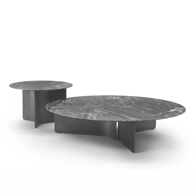 

Italian light luxury coffee table combination, stainless steel rock slab round size coffee table