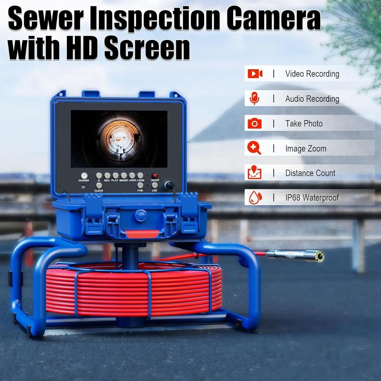 

Sewer Pipe Inspection Camera high - definition with 16G TF card,12V 4500mAh Battery ,Auto Self Leveling AHD 1080P