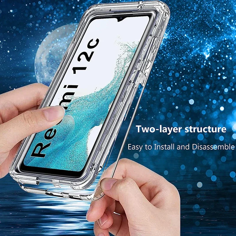 360° Full Body Cover Phone Case For Xiaomi Redmi 12C Clear Hybrid Hard Cover Soft Silicone Shell Redmi 12 C 2023 Ultra Thin Capa