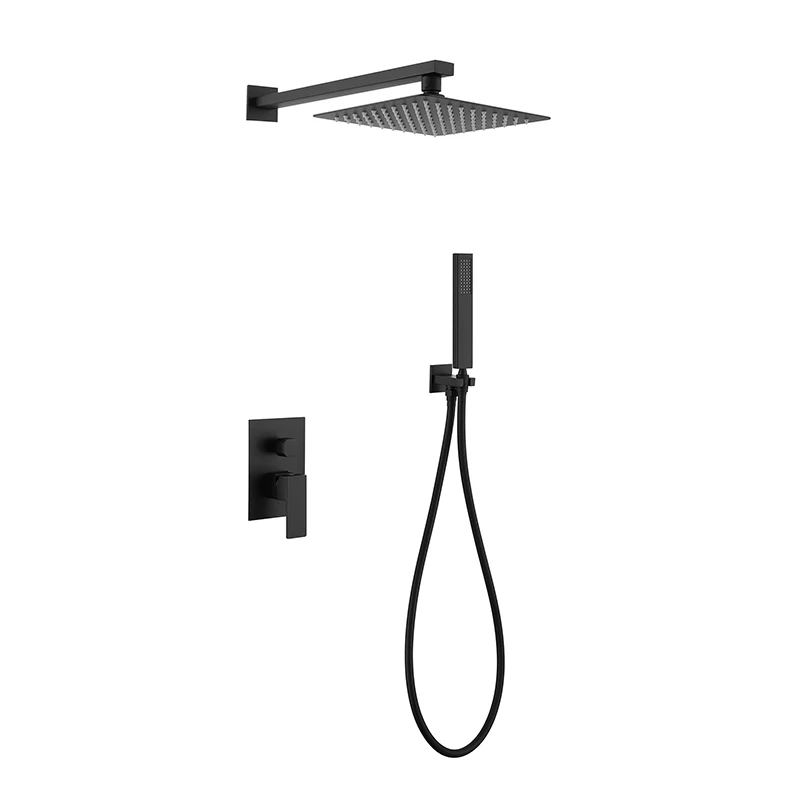 

Black Bathroom Shower Faucet Set, Wall Mount Rainfall Shower Head Hot Cold Diverter Gunmetal Bath Bathtub Mixer With Handshower