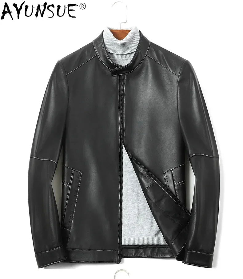 AYUNSUE 2024 Spring 100% Genuine Sheepskin Leather Jackets Male Biker Jacket for Men New Black Thin Coats Chaquetas Hombre Gmm18