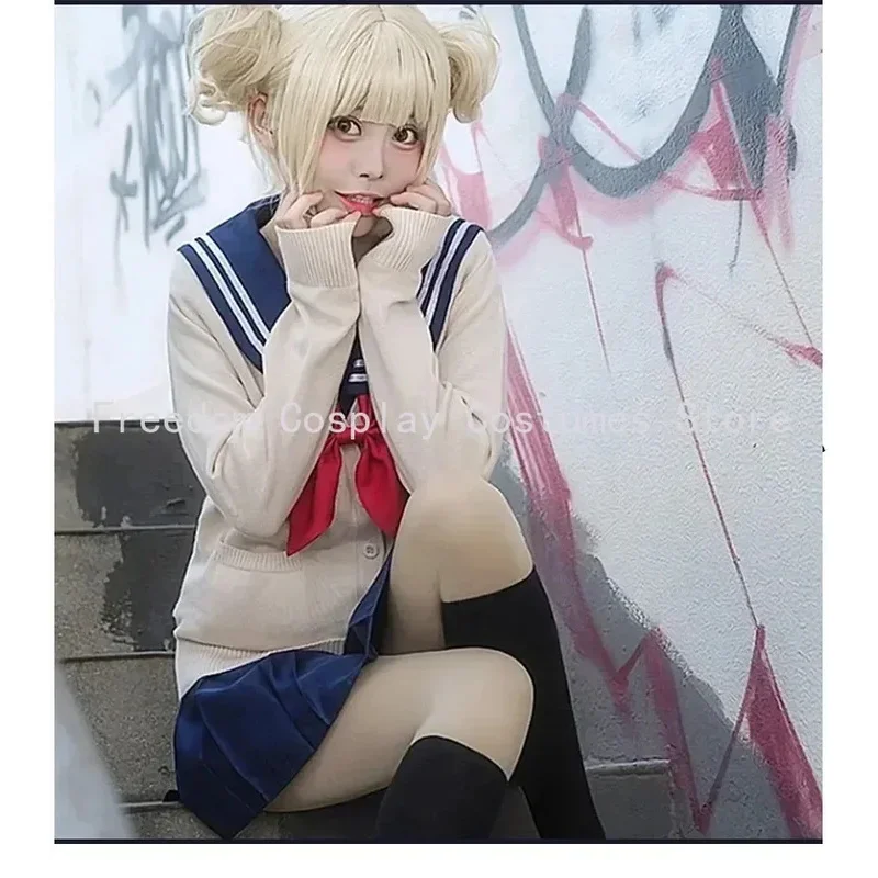 

2025 иiyi Аниме My Hero Academia Himiko Toga Косплей Костюм Парик JK Костюм моряка Униформа Юбки Свитер Пальто Хэллоуин Вечеринка Сгусток