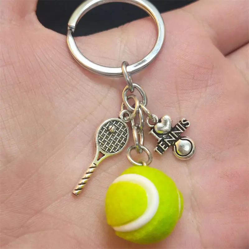 I Love Tennis Player Key Chain Mini Tennis Ball Girl Keyring Sports Charms Women Jewelry Accessories Pendant Gifts Fashion