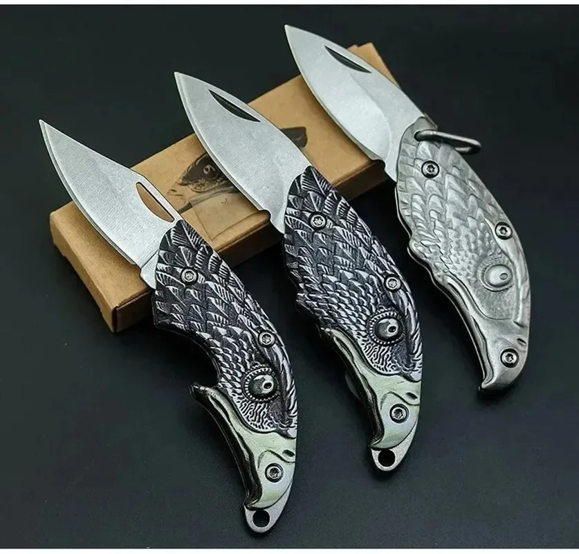 Image of Kreatives Mini-Klappmesser mit Adlerkopf, Outdoor-Schlüsselanhänger aus Vollstahl, EDC-Werkzeug