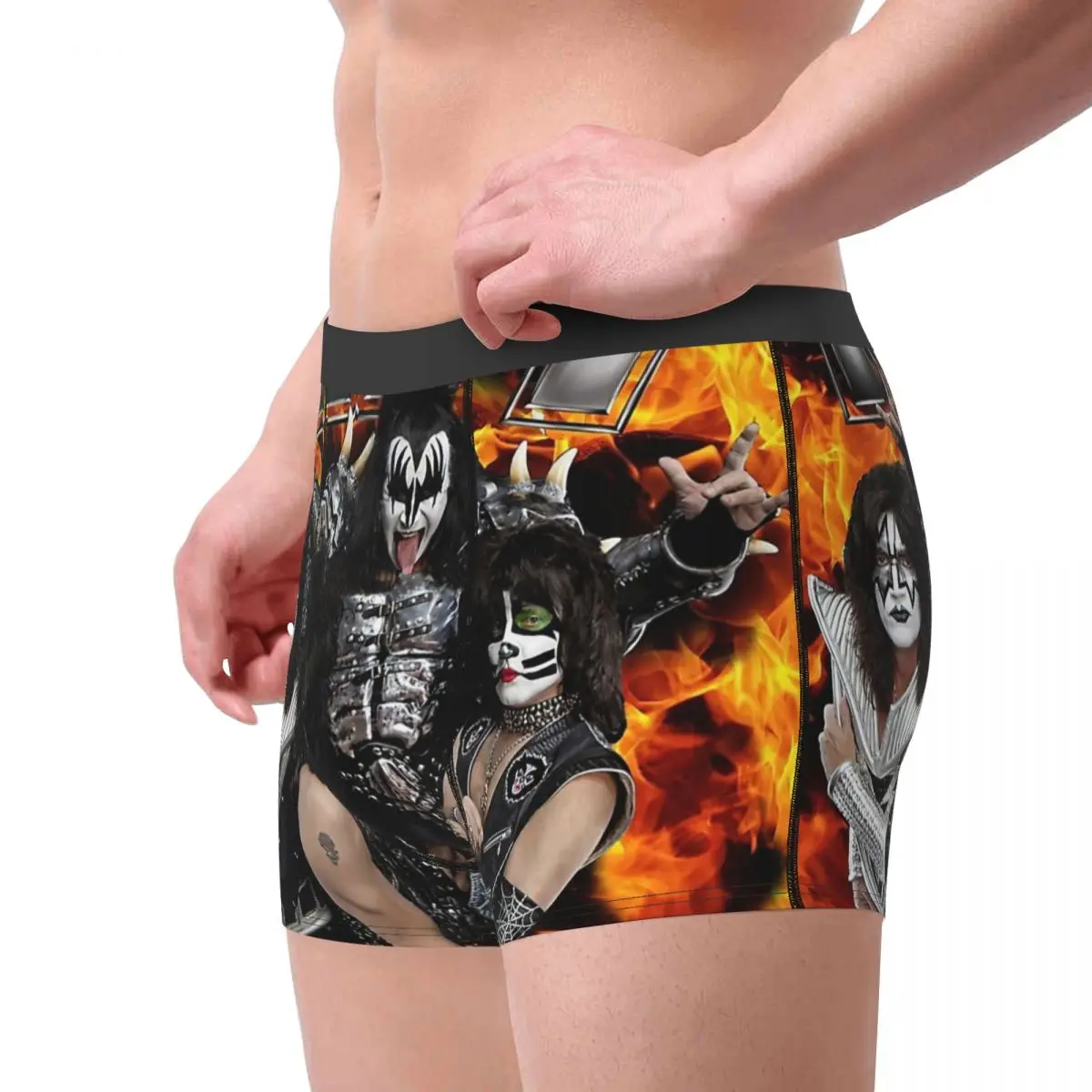 KISS With Logo And Band Underpants Breathbale Panties Male Underwear Print Shorts Boxer Briefs