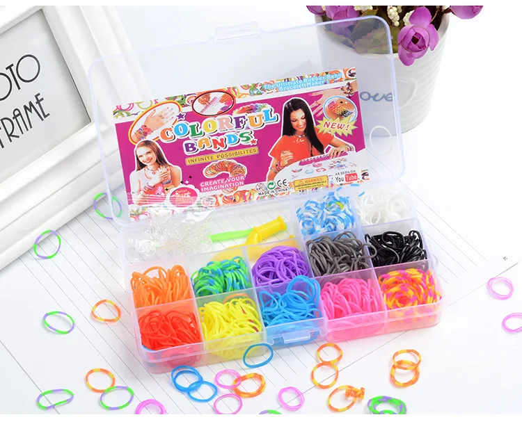 1Box Colorful Loom Bands Set Bracelet Making Kit DIY Creative Braided Necklaces Rubber Band Crafts Jewelry Making Accessories