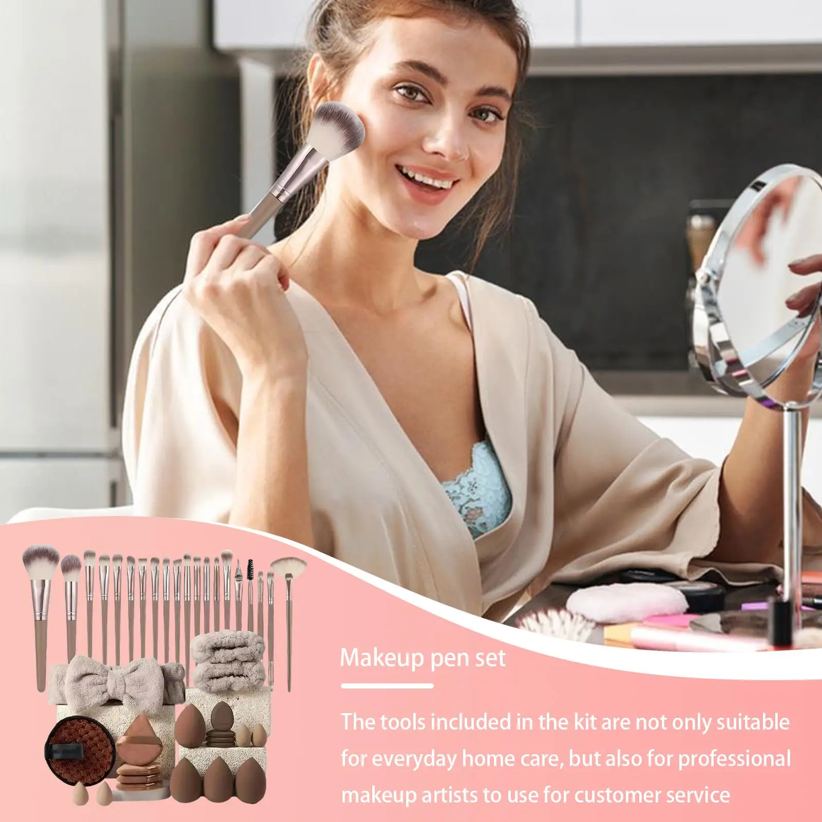 Make-up kwasten en sponzen set bruine make-up bladerdeeg, schoonheid ei, hoofdband polsbandje remover kit make-up tool cadeau