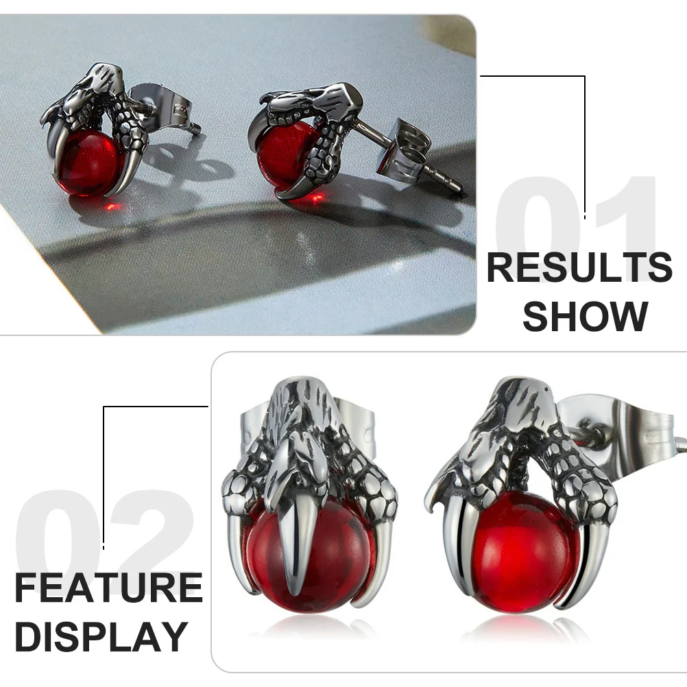 

1Pair Dragon Claw Glass Bead Ear Studs Stainless Steel Unique Structure Ear Jewelry for Costume Party Festival Gift