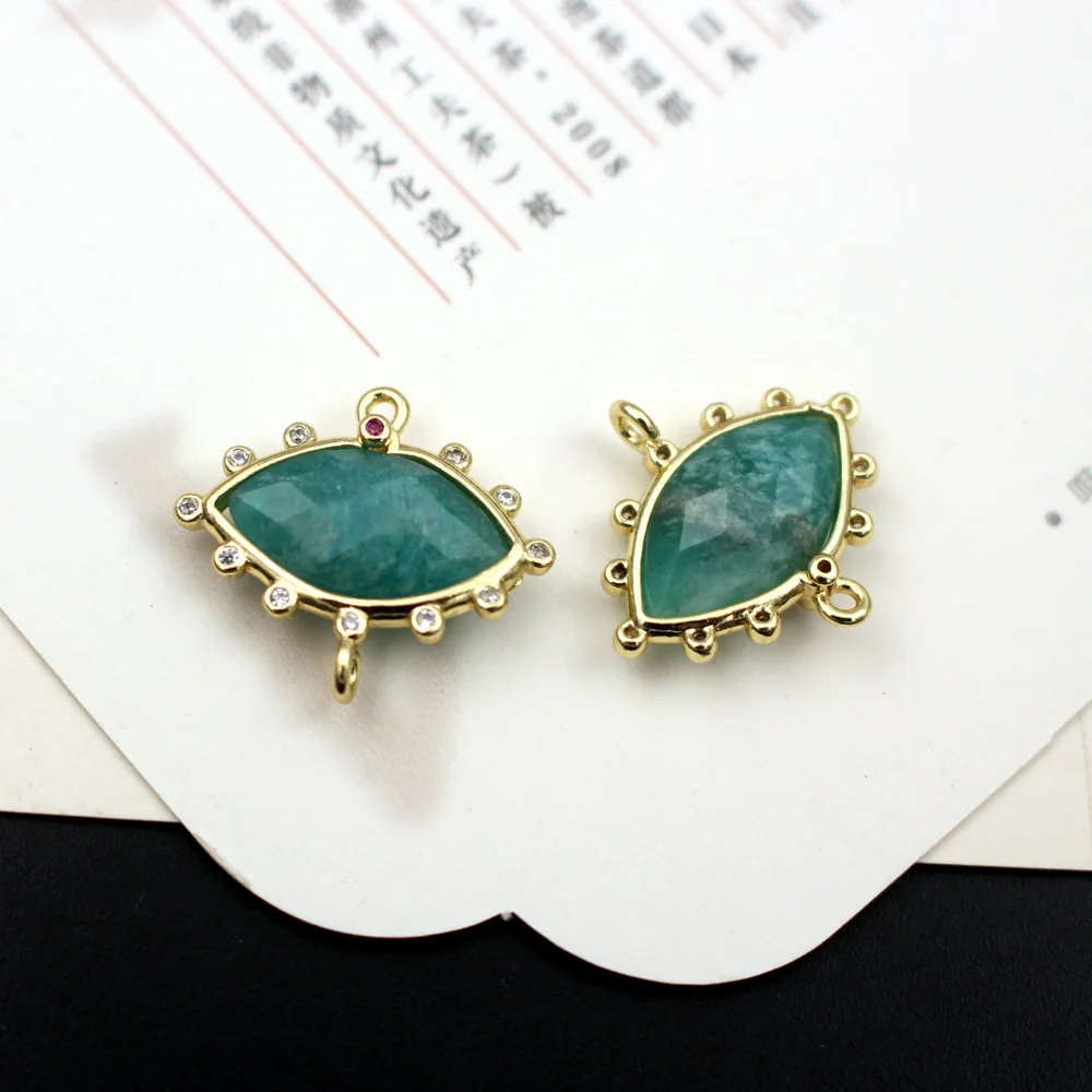 10pcs Faceted Marquise Shape Natural Rose Quartz Blue Amazonite Stone CZ Charms Double Hole Connectors Pendant DIY Crafts view 2