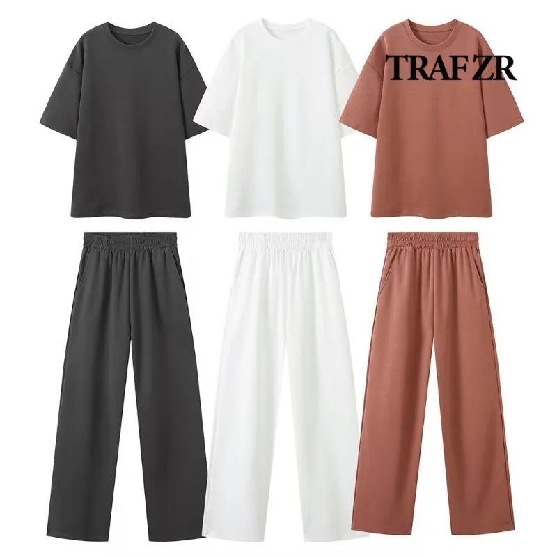 TRAF ZR Sets for Women 2 Pieces Spring 2024 Sweatsuit Set Women Vintage Y2k Casual Summer Women\'s Suit Vacation Outfits