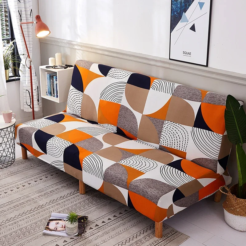 Armless Sofa Bed Cover Spandex Stretch Futon Slipcover Elastic Full Folding Couch Sofa Shield Fitted Full Folding Sofa Slipcover 3