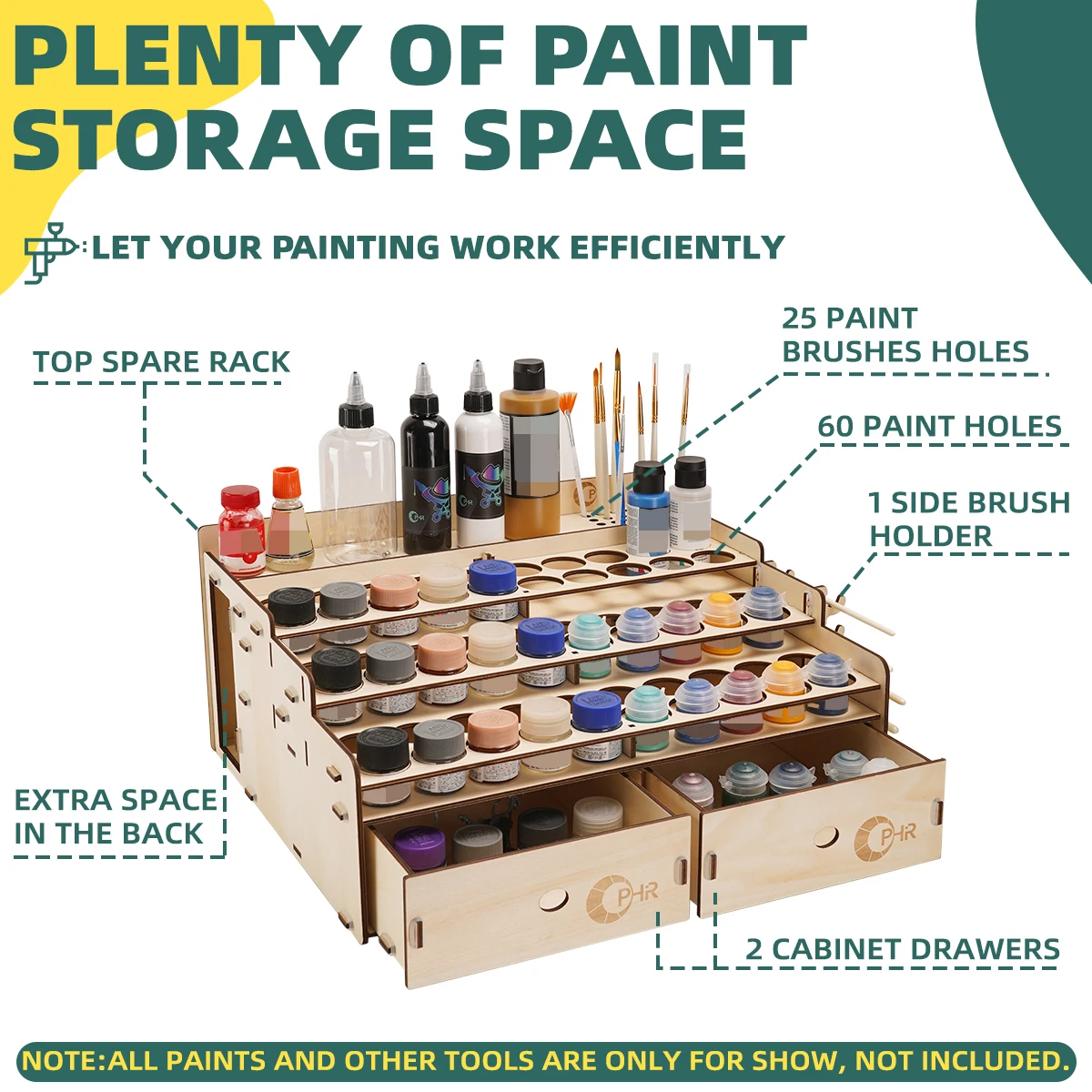 OPHIR Model Paint Organizer portapenne in legno con portaspazzole e portautensili artigianale con manico in miniatura MG063