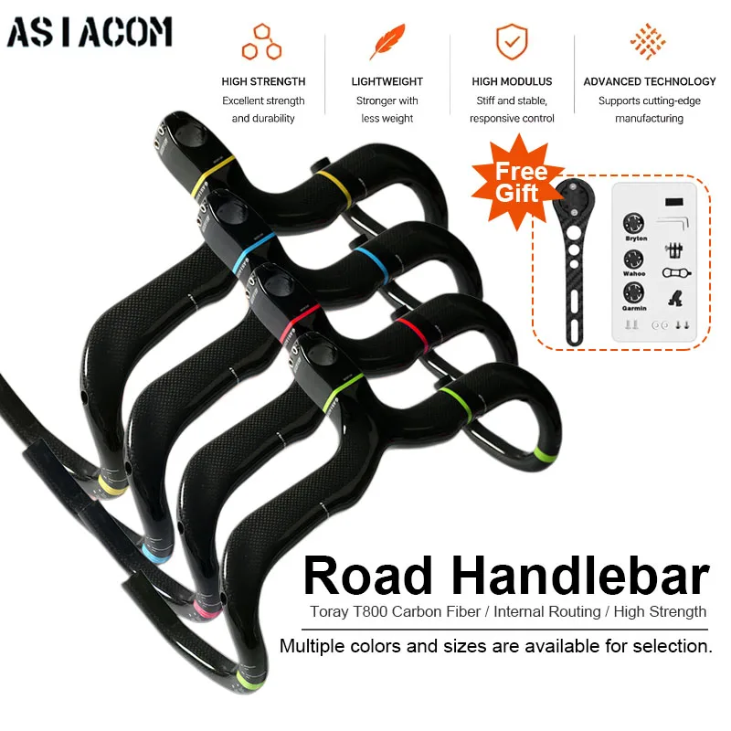 ASIACOM 3K Carbon Integrated Road Bike Drop Bar Aero Racing Handlebar Internal Cable Routing With Computer Mount 400-440mm