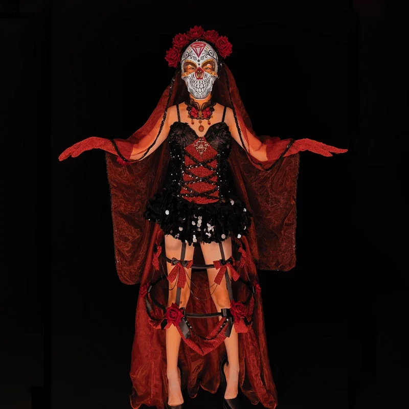 Kostiumy na Halloween do klubu nocnego, dla DJ-a, Gogo, seksowne stroje do tańca na rurze, odzież damska na imprezę, cosplay, występ na scenie, strój rave, XS7143