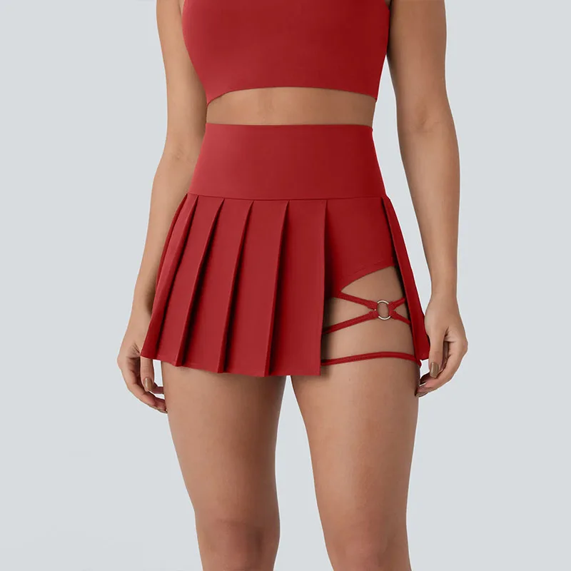 Fashion Red Summer Running Shorts Built-in Sexy False 2 Pieces Tennis Mini Skirt Cooling Quick Dry Breathable Yoga Skirt Women