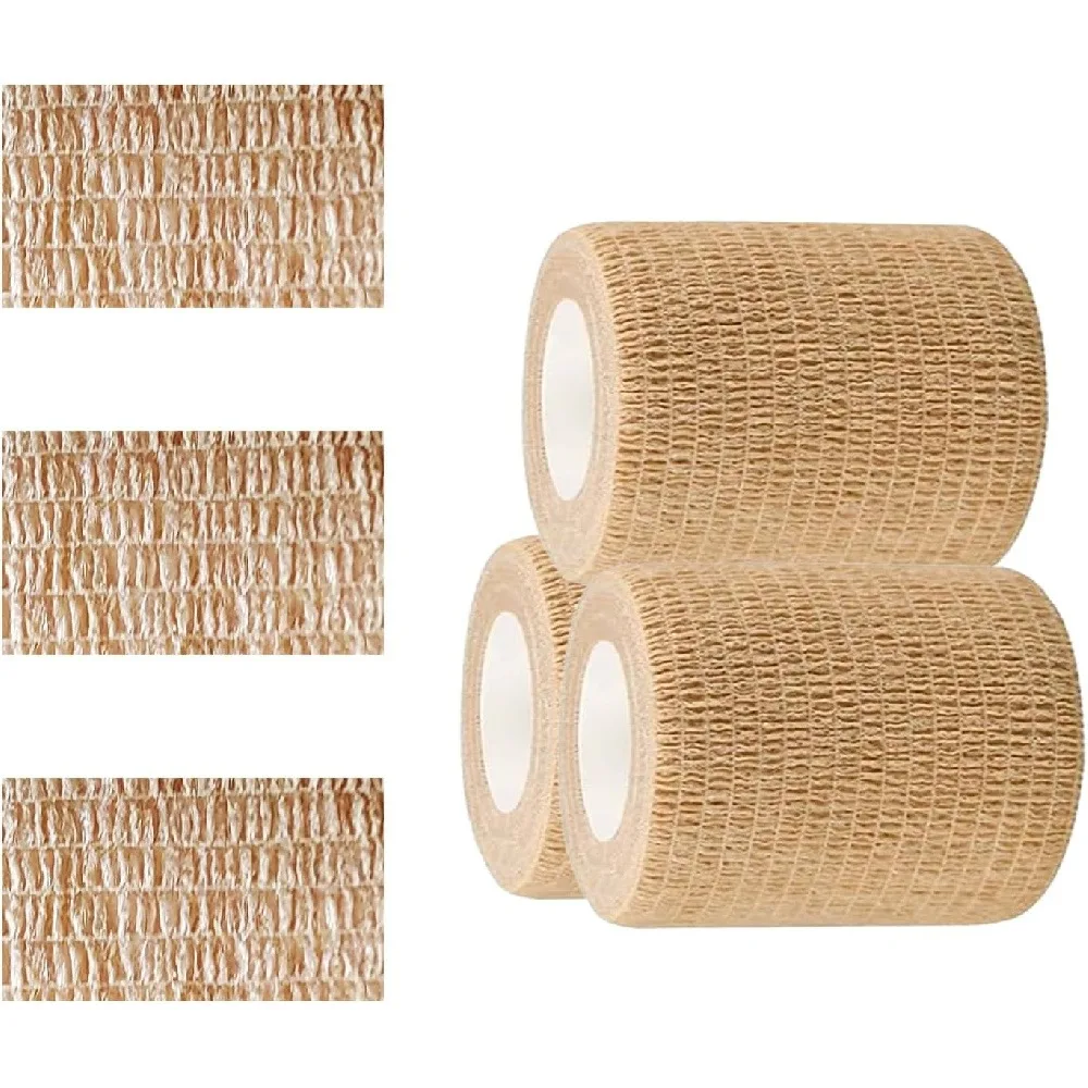 2 Pcs Beige Self Adhesive Cohesive Bandage Wrap, 2.5cm X 4.5m Breathable Elastic Non-Woven Tape, Athletic Sports Finger Tape, First Aid Wrap & Pet Self-Adherent Bandage